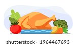 Fried chicken grill Cooking grilled chicken fillets vector illustration 