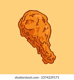 pollo frito de estilo pintado a mano y colorido. ilustración vectorial.