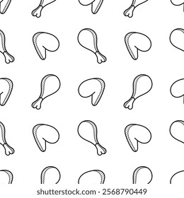 fried chicken hand drawn seamless pattern on white background