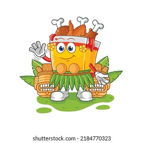 the fried chicken hawaiian waving character. cartoon mascot vector