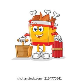 el detonador de dinamita con pollo frito. vector de mascota de dibujos animados