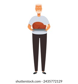 Fried chicken at home icon cartoon vector. Senior man cooking. Culinary food
