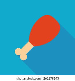 fried chicken icon with long shadow. flat style vector illustration