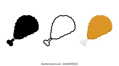 Conjunto de iconos de pollo frito. Símbolos crujientes de comida rápida aislados sobre fondo blanco. Plano. Ilustración vectorial