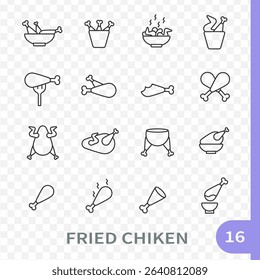 Fried chicken icon set. Thin line .Editble stroke. Vector illustration