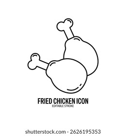 Icono de pollo frito con fondo blanco Ilustración vectorial de diseño plano. Trazo editable