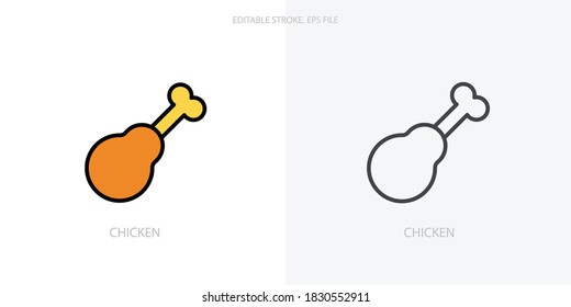 Icono de pollo frito para tu sitio web, logotipo, aplicación, interfaz de usuario, impresión de producto. Icono de ilustración de vector de silueta plana de concepto de pollo. Conjunto de iconos de trazo editable 