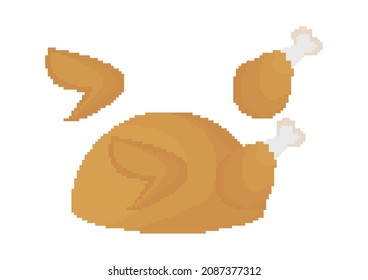fried chicken illustration with pixel theme,on white background