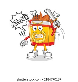 the fried chicken knights attack with sword. cartoon mascot vector