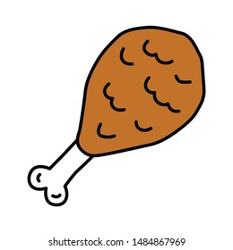 Fried chicken leg brown color icon. Roasted, grilled hen meat isolated vector illustration. Unhealthy nutrition, fat food, barbecue cartoon symbol. Tasty lunch, delicious snack, harmful eating