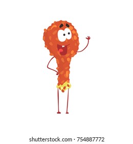Fried chicken leg cartoon fast food character, element for menu of cafe, restaurant, kids food, vector Illustration
