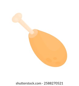 Fried chicken leg in cartoon style on a white background isolated. Street food. Poor nutrition