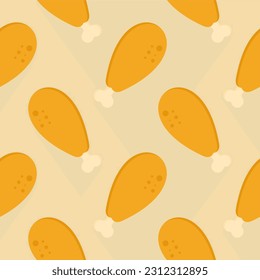 fried chicken leg or chicken drum seamless pattern vector illustration. fast food symbol