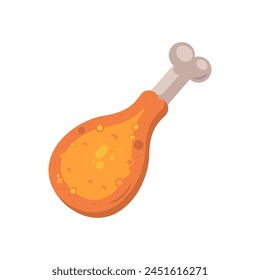 fried chicken leg flat cartoon style vector illustration