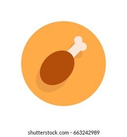 Fried chicken leg flat icon. Round colorful button, circular vector sign, logo illustration. Flat style design
