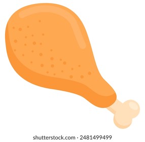 Fried chicken leg flat vector illustration isolated on white background.