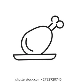 Fried Chicken Leg Icon, Chicken Drumstick Outline Icon..eps
