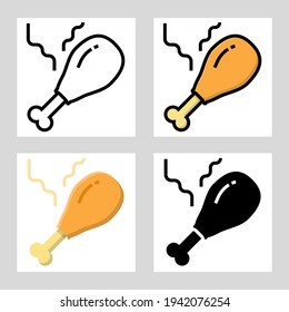 fried chicken leg icon vector design in filled, thin line, outline and flat style.