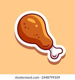 Fried chicken leg illustration, vector. Fried chicken sticker