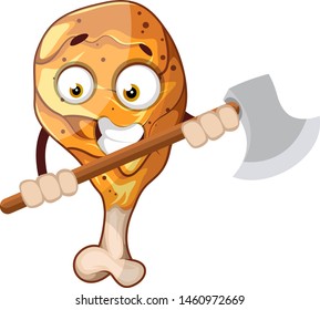 Fried chicken leg as a lumberjack, illustration, vector on white background.