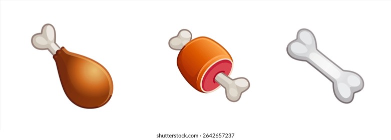 Fried chicken leg, meat on the bone, bone, flat vector illustration logo icon clipart, vector 10 eps.