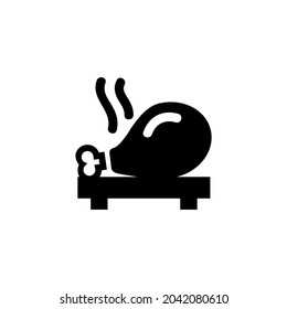 Fried Chicken Leg On A late Silhouette Icon On White Background