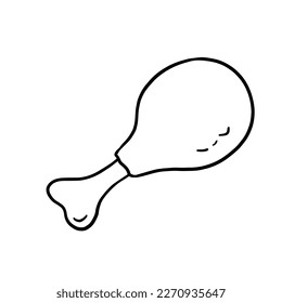 Fried chicken leg. Outline doodle illustration fast food. Line sketch