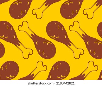 Fried chicken leg pattern seamless. Roast chicken leg background. Vector texture