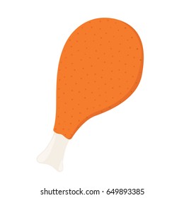 Fried chicken leg, tasty fast food. Whole meat, made in cartoon flat style.
