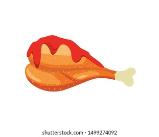 Fried Chicken Leg and Thigh Served with Spicy Sauce On it 