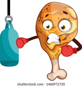 Fried chicken leg train boxing, illustration, vector on white background.