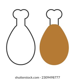 Fried chicken leg vector icon isolated on white background.