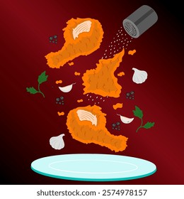 fried chicken leg and wing on a plate. fast food concept. grilled chicken fast food icon isolated. Illustration and vektor 