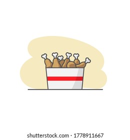Fried chicken legs in a bucket. Chicken drumsticks vector icon isolated on white background. Fast-food menu icon.