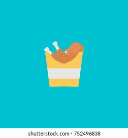 Fried chicken legs in container vector isolated in turquoise background