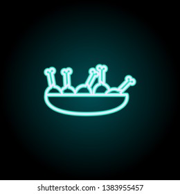 fried chicken legs in plate neon icon. Elements of fast food set. Simple icon for websites, web design, mobile app, info graphics