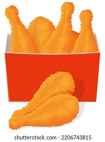 Fried chicken legs.Chicken legs in a cardboard box.Vector illustration isolated on a white background.