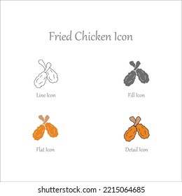 Fried Chicken Line, Fill, Outline, Color Icons And Icon Set In Vector Illustration - Fast Food