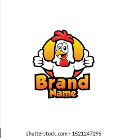 Fried Chicken Logo Design Isolated On White Background . Chicken mascot for restaurant logo