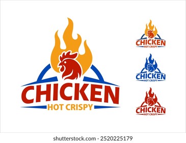 Pollo frito logo emblema insignia Vector Plantilla fuego pollo comida rápida restaurante icono