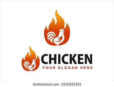 fried chicken logo emblem badge vector template fire chicken fast food restaurant icon