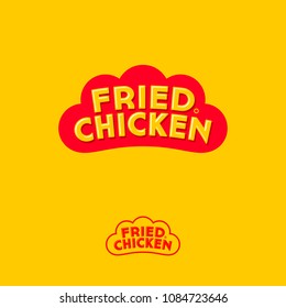 Fried chicken logo. Letters on a form like red rooster comb. Monochrome option. Corporate emblem for fast food restaurant. 