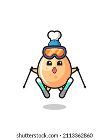 fried chicken mascot character as a ski player , cute style design for t shirt, sticker, logo element