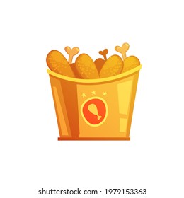 Fried chicken meat in bucket vector cartoon illustration isolated on white background.
