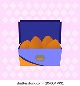 Fried chicken nuggets in the box, vector illustration