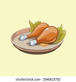 fried chicken on plate fast food menu object stock vector illustration