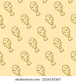fried chicken pattern background. Fried chicken doodle pattern. fast food background. Chicken leg seamless pattern. Chicken drumstick pattern.