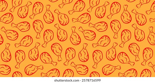 fried chicken pattern background. doodle fried chicken pattern background. fast food background. Chicken leg pattern. Chicken wings pattern.