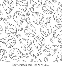 fried chicken pattern background. doodle fried chicken pattern background. fast food background. Chicken leg pattern. Chicken wings pattern.