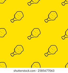 fried chicken pattern background. Fried chicken doodle pattern. fast food background. Chicken leg seamless pattern. Chicken drumstick pattern.